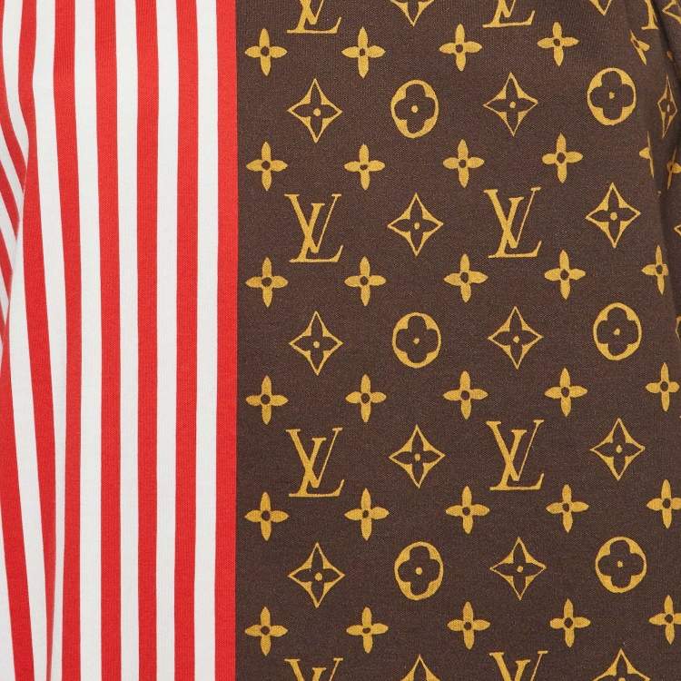 Pre Owned Louis Vuitton Black Monogram Print & Striped Tank Top XL