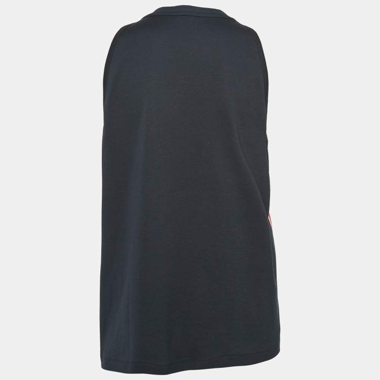 Pre Owned Louis Vuitton Black Monogram Print & Striped Tank Top XL