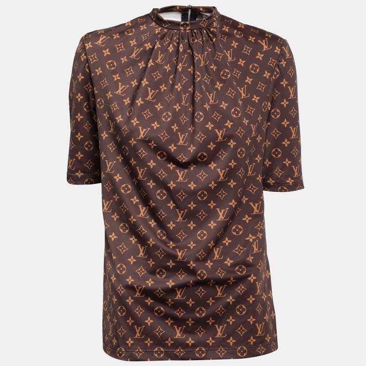 Pre Owned Louis Vuitton Brown Monogram Print Jersey Top S