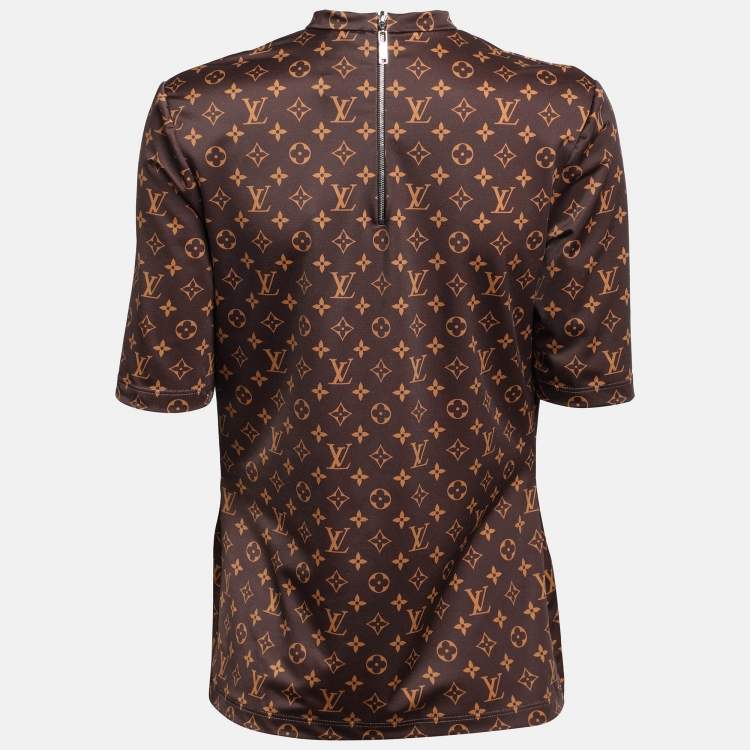 Pre Owned Louis Vuitton Brown Monogram Print Jersey Top S