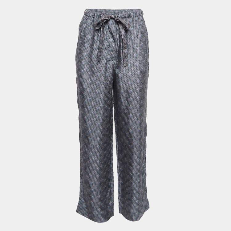 Pre Owned Louis Vuitton Blue Monogram Print Silk Wide-Leg Pants S