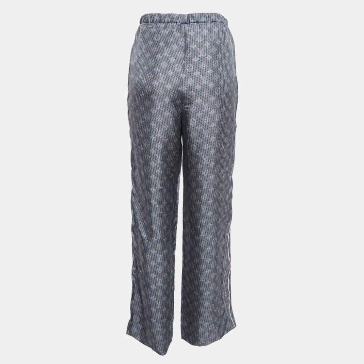 Pre Owned Louis Vuitton Blue Monogram Print Silk Wide-Leg Pants S