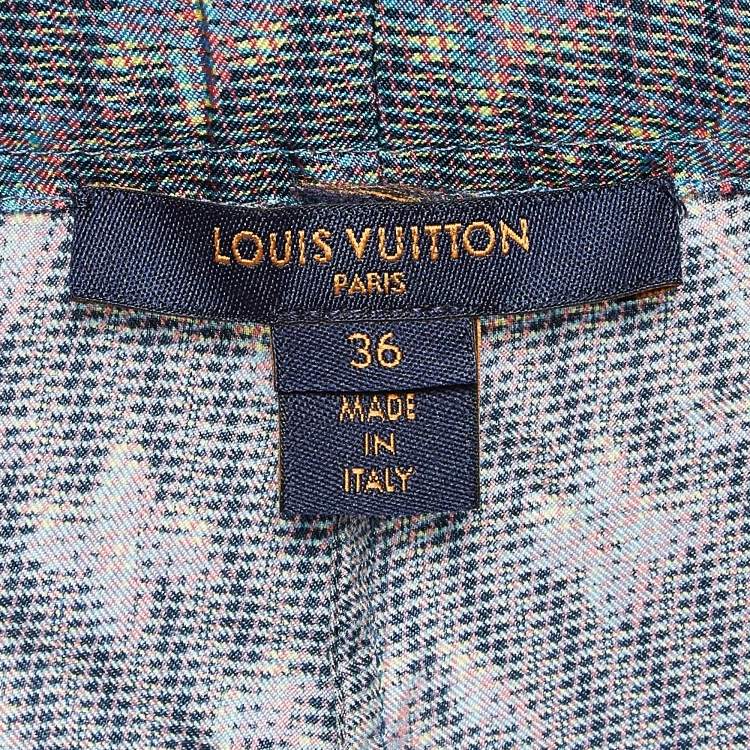 Pre Owned Louis Vuitton Blue Monogram Print Silk Wide-Leg Pants S