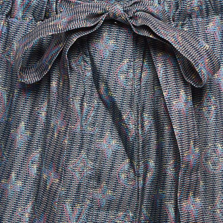 Pre Owned Louis Vuitton Blue Monogram Print Silk Wide-Leg Pants S