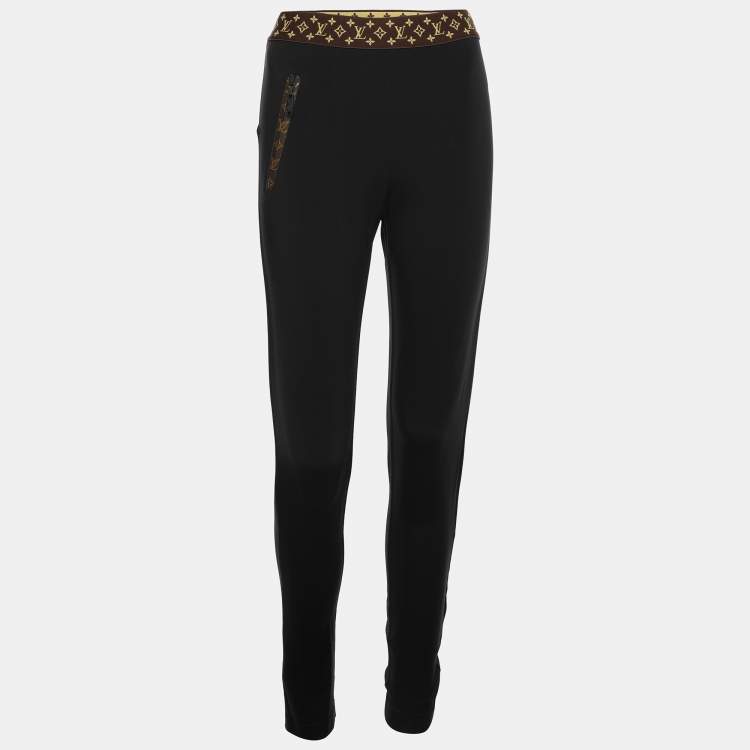 Pre Owned Louis Vuitton Black Jersey Monogram Elastic Belt Leggings S