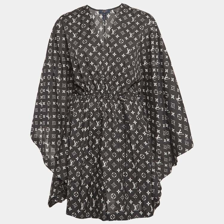 Pre Owned Louis Vuitton Black Monogram Cotton Kaftan Mini Dress S