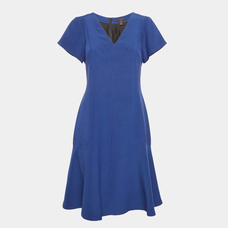 Pre Owned Louis Vuitton Blue Silk V-Neck Panelled Short Dress M