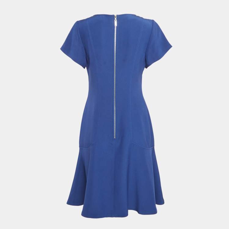 Pre Owned Louis Vuitton Blue Silk V-Neck Panelled Short Dress M