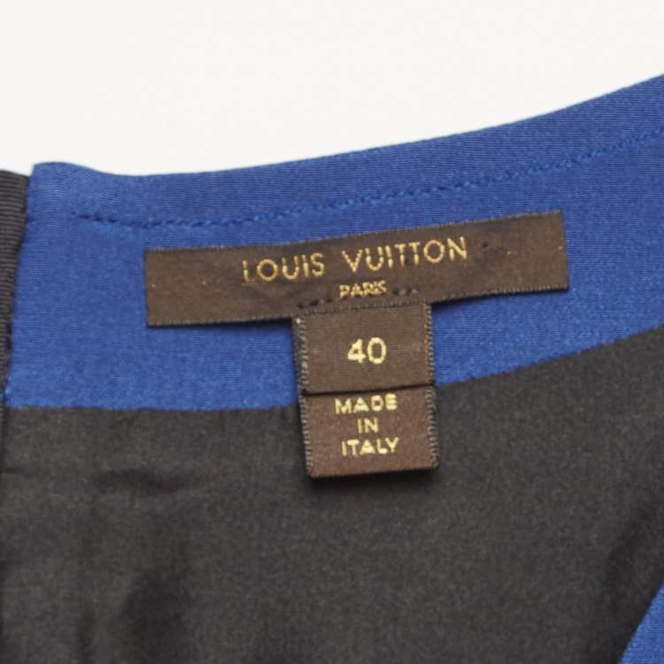 Pre Owned Louis Vuitton Blue Silk V-Neck Panelled Short Dress M