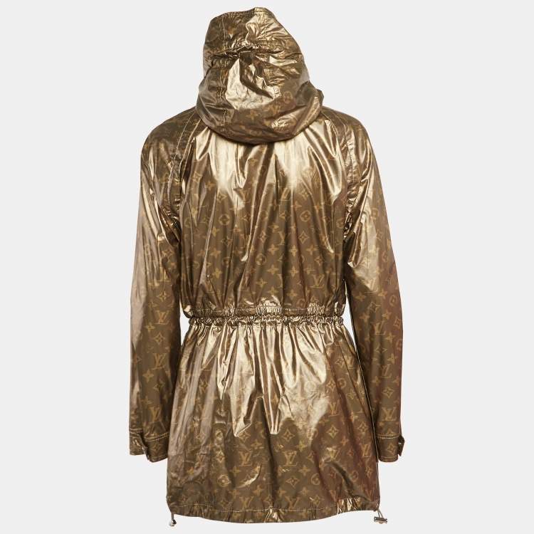 Pre Owned Louis Vuitton Metallic Monogram Print Modal Hooded Parka Coat S