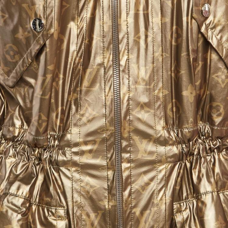 Pre Owned Louis Vuitton Metallic Monogram Print Modal Hooded Parka Coat S