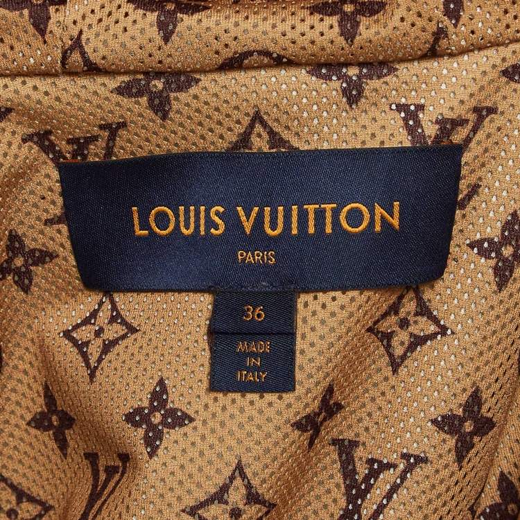 Pre Owned Louis Vuitton Metallic Monogram Print Modal Hooded Parka Coat S
