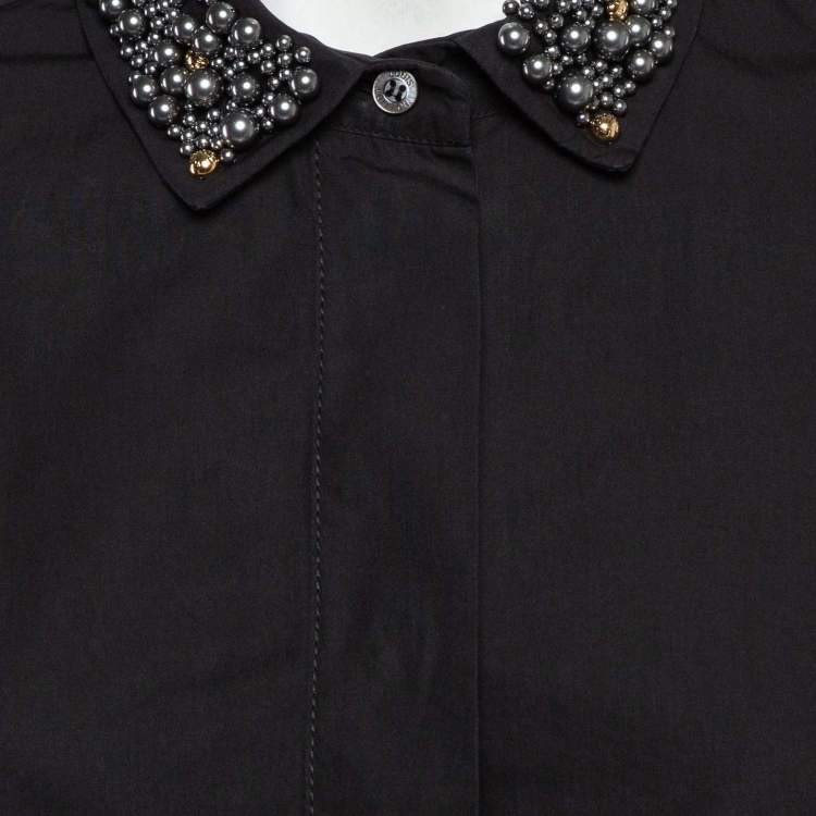 Pre Owned Louis Vuitton Black Cotton Beaded Collar Button Front Shirt S
