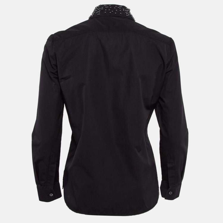 Pre Owned Louis Vuitton Black Cotton Beaded Collar Button Front Shirt S