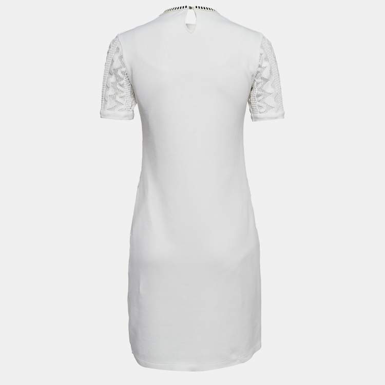 Pre Owned Louis Vuitton White Lace and Knit Trim Neck Mini Dress S