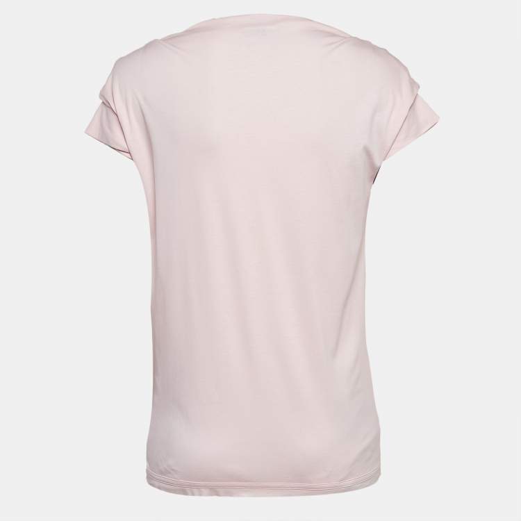 Pre Owned Louis Vuitton Pink Cotton Jersey Brooch Detail Top L