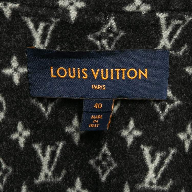 Pre Owned Louis Vuitton Black Wool Monogram Open-Front Hooded Coat M