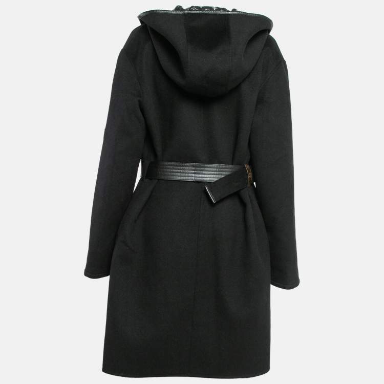 Pre Owned Louis Vuitton Black Wool Monogram Open-Front Hooded Coat M