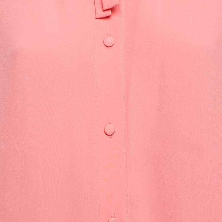 Pre Owned Louis Vuitton Pink Silk Button Front Bow Detail Shirt M