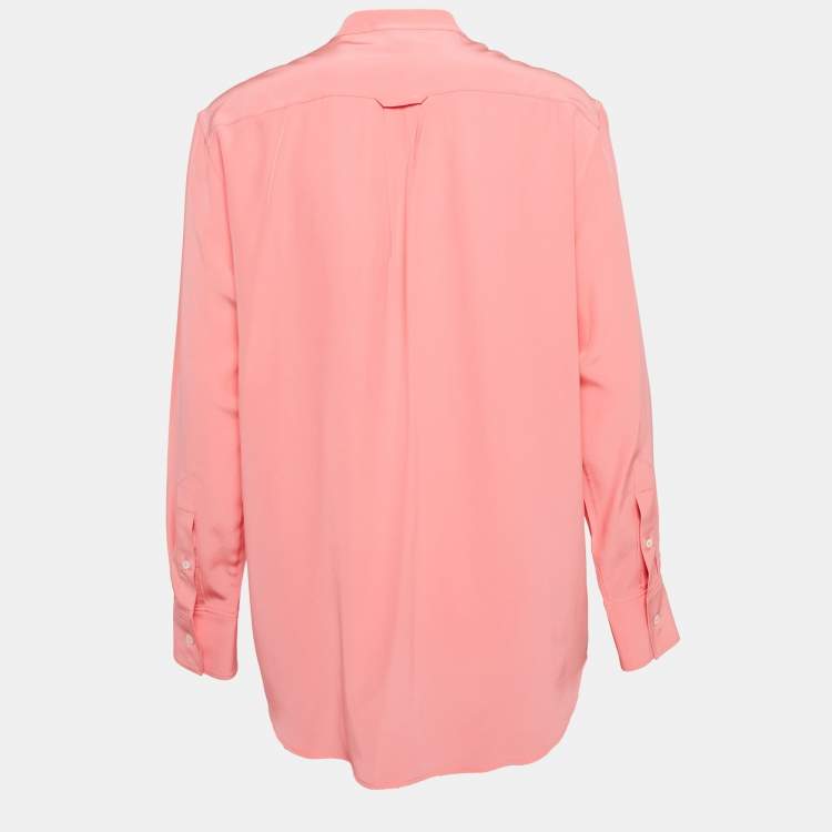 Pre Owned Louis Vuitton Pink Silk Button Front Bow Detail Shirt M