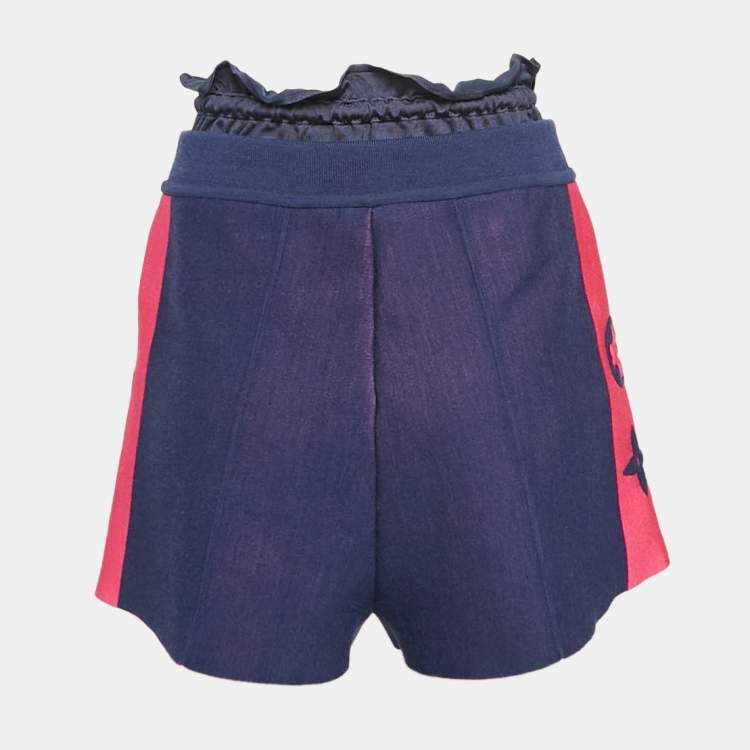 Pre Owned Louis Vuitton Blue Contrast Side Knit Ruffled Waist Shorts M