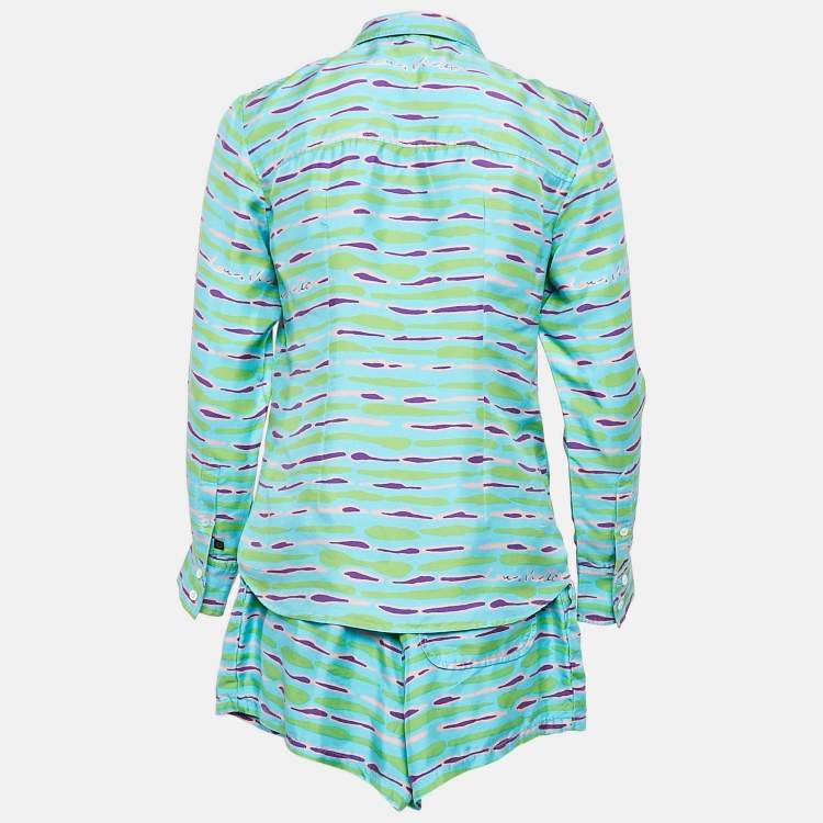 Pre Owned Louis Vuitton Blue Saturated Epi Print Silk Shirt and Shorts Set S