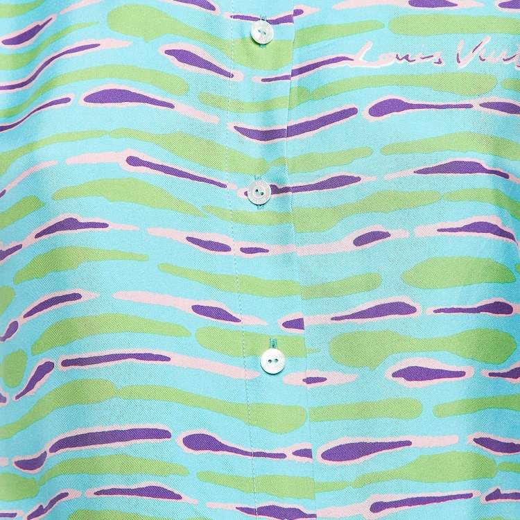 Pre Owned Louis Vuitton Blue Saturated Epi Print Silk Shirt and Shorts Set S