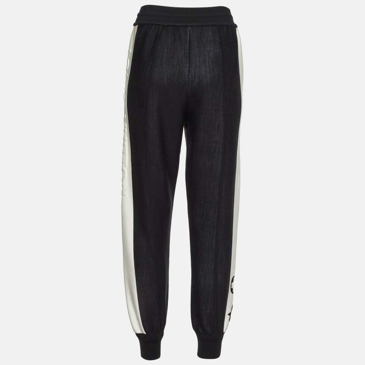Pre Owned Louis Vuitton Black Striped Logo Knit Jogger Pants S 