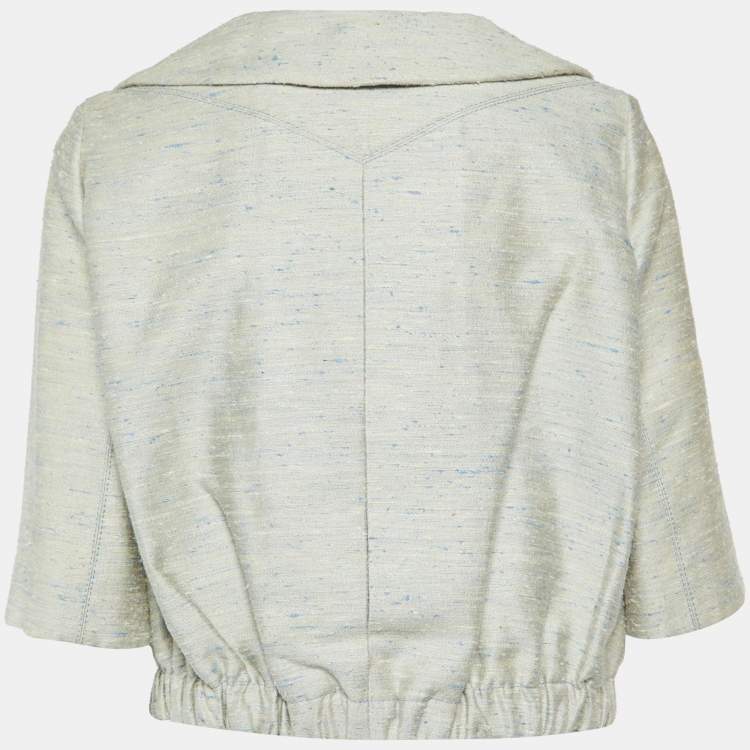 Pre Owned Louis Vuitton Pale Blue Textured Silk Short Jacket L