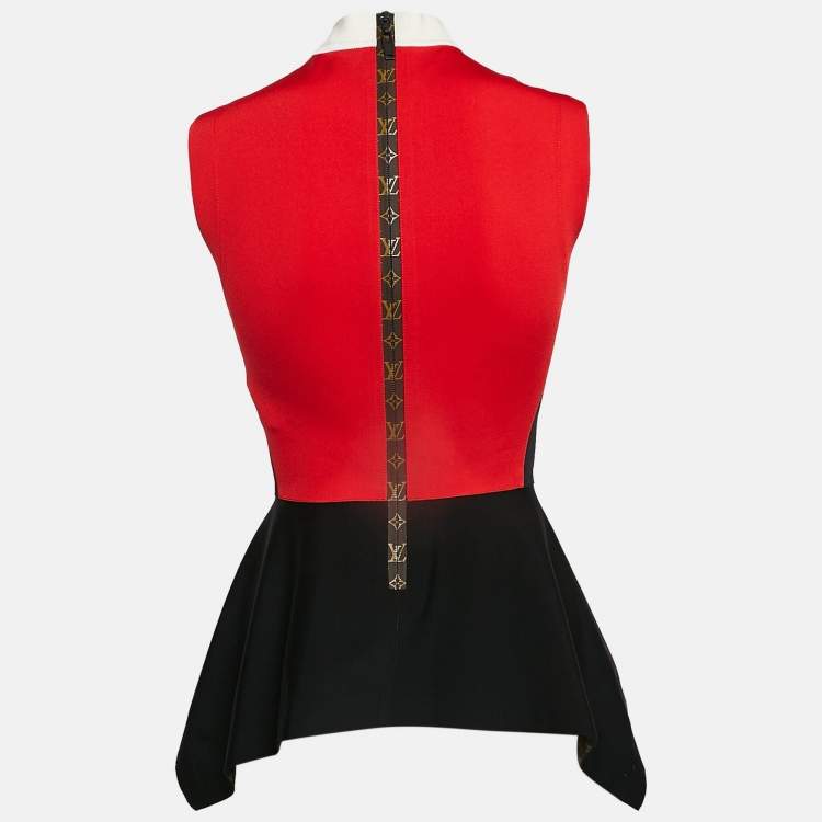 Pre Owned Louis Vuitton Red/Black Colorblocked Neoprene Flared Top S