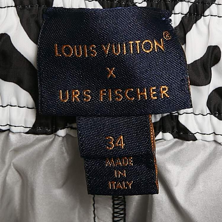 Pre Owned Louis Vuitton X Urs Fischer Black/White Monogram Print Synthetic Joggers S