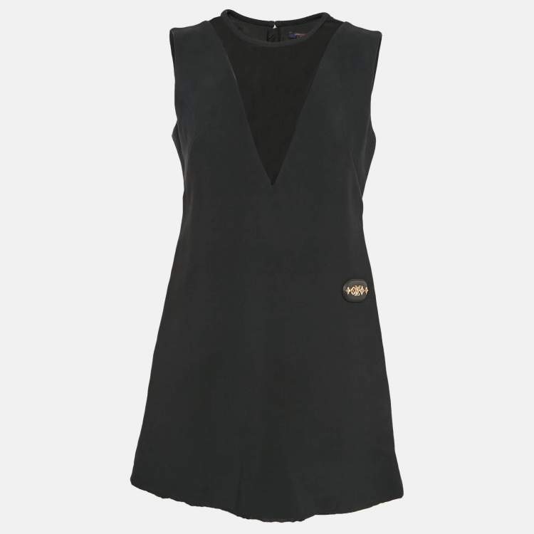 Pre Owned Louis Vuitton Black Silk Trim Wool Shift Mini Dress M