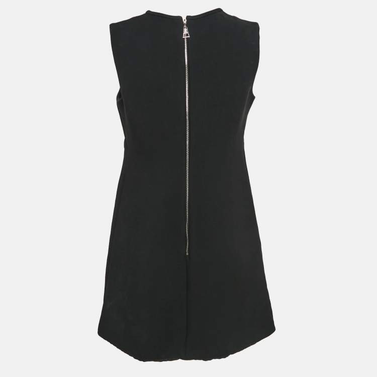 Pre Owned Louis Vuitton Black Silk Trim Wool Shift Mini Dress M