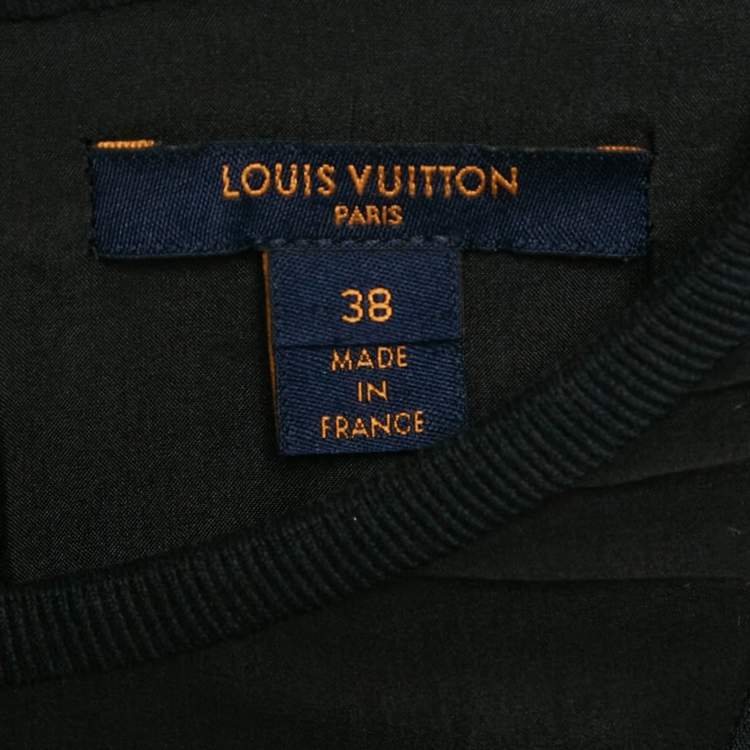 Pre Owned Louis Vuitton Black Silk Trim Wool Shift Mini Dress M