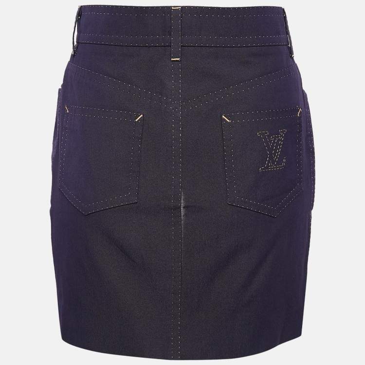 Pre Owned Louis Vuitton Blue Cotton and Silk Mini Skirt M