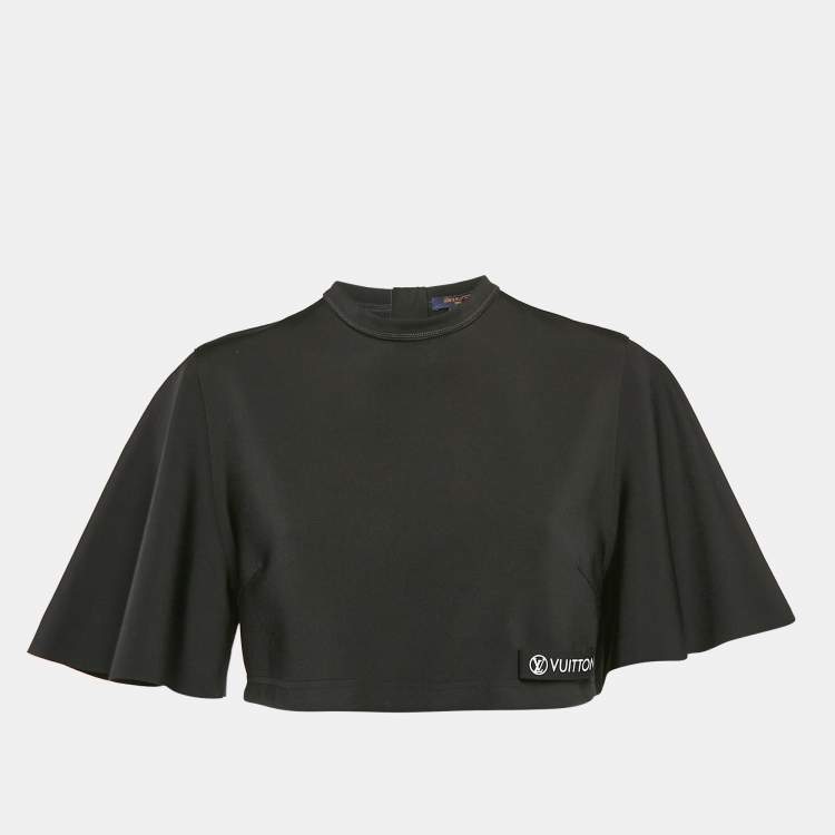 Pre Owned Louis Vuitton Black Jersey Cap Sleeves Crop Top L