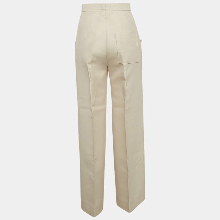 Pre Owned Louis Vuitton Cream Wool Blend Straight Leg Trousers S