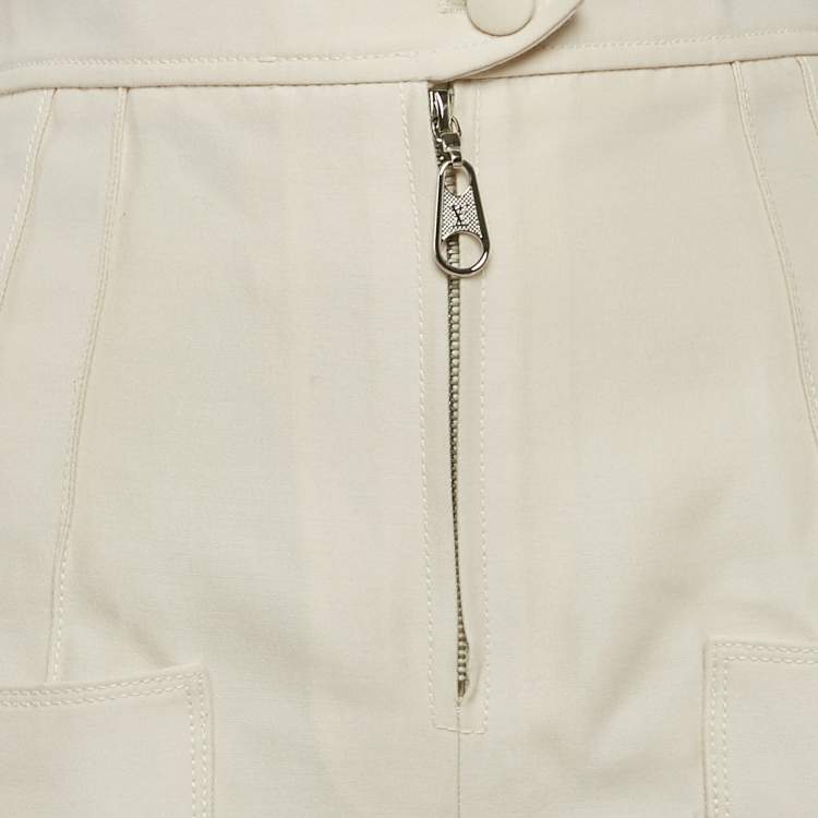 Pre Owned Louis Vuitton Cream Wool Blend Straight Leg Trousers S