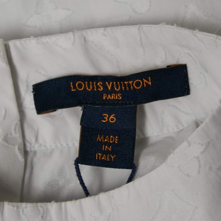 Pre Owned Louis Vuitton White Monogram Fil coupé Cotton Loose Fit Blouse S