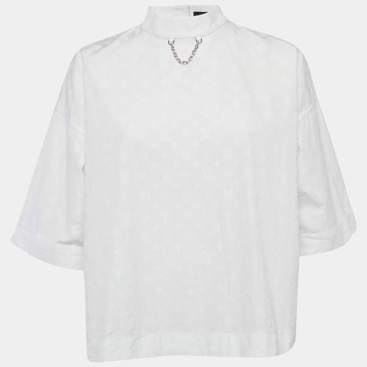 Pre Owned Louis Vuitton White Monogram Fil coupé Cotton Loose Fit Blouse S
