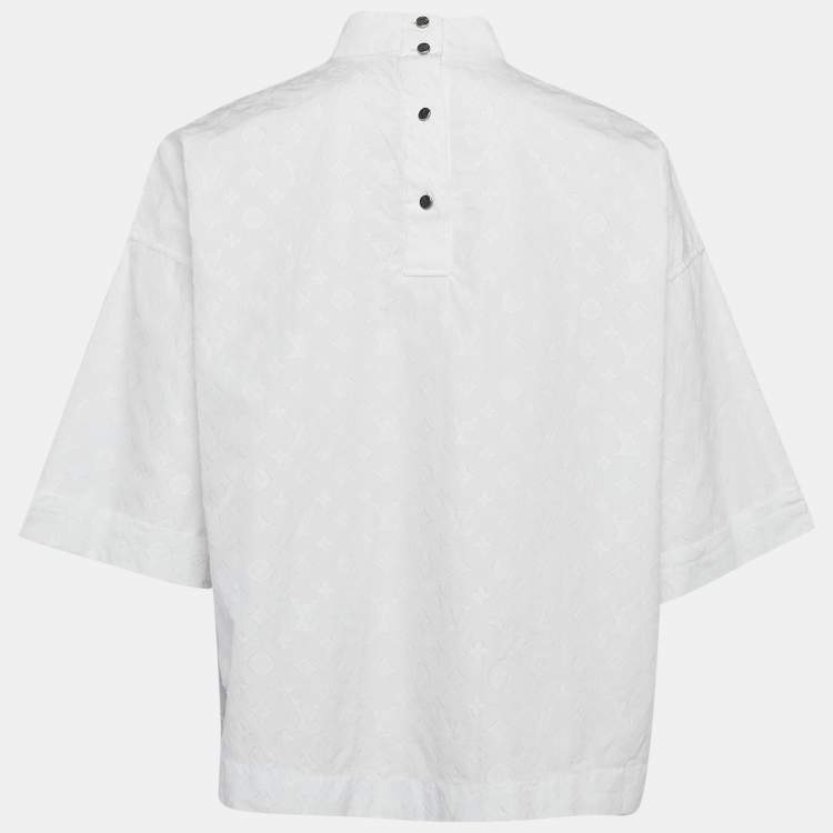 Pre Owned Louis Vuitton White Monogram Fil coupé Cotton Loose Fit Blouse S