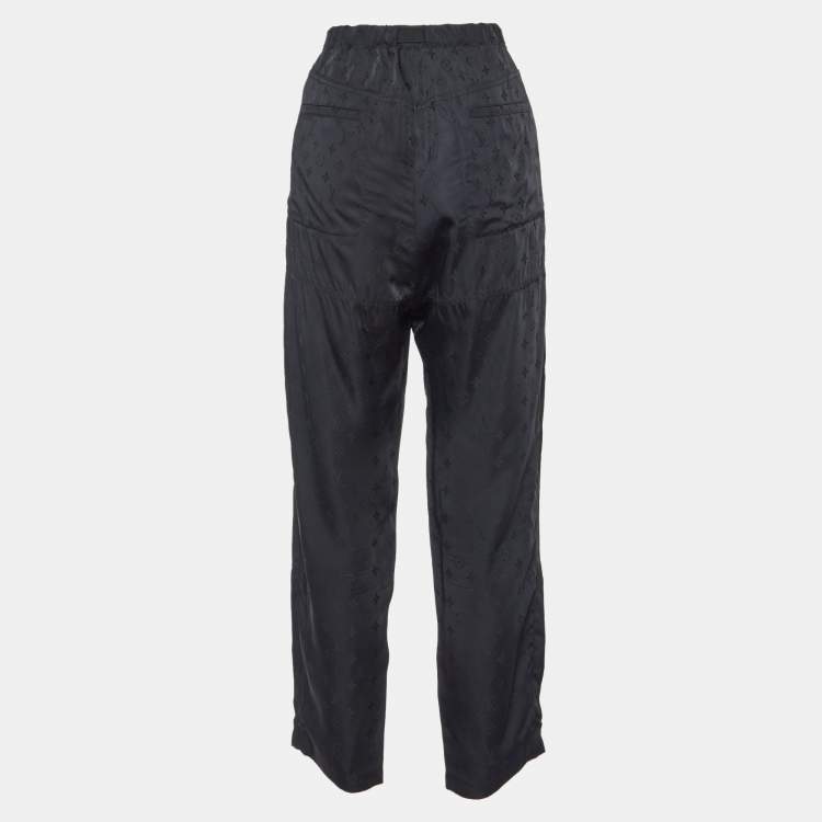Pre Owned Louis Vuitton Black Monogram Crepe Straight Leg Trousers M