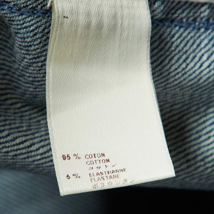 Pre Owned Louis Vuitton Blue Washed Denim Logo Jacquard Detail Skirt L