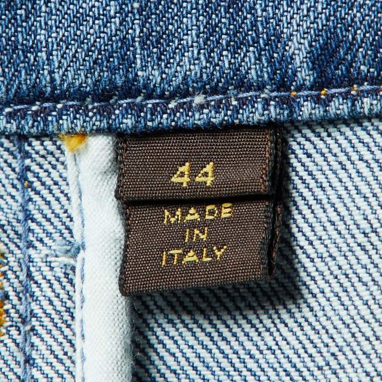 Pre Owned Louis Vuitton Blue Washed Denim Logo Jacquard Detail Skirt L