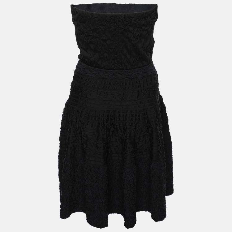 Pre Owned Louis Vuitton Black/Blue Silk Strapless Mini Dress S