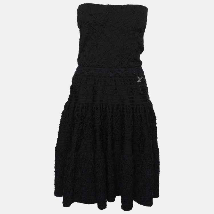 Pre Owned Louis Vuitton Black/Blue Silk Strapless Mini Dress S