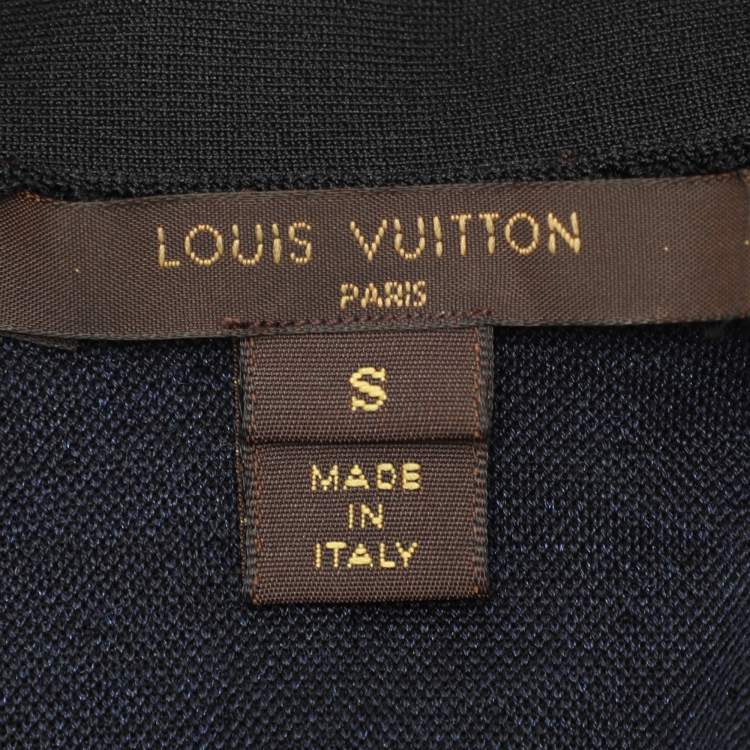 Pre Owned Louis Vuitton Blue/Black Silk Button Front Top S