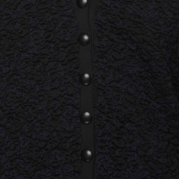 Pre Owned Louis Vuitton Blue/Black Silk Button Front Top S