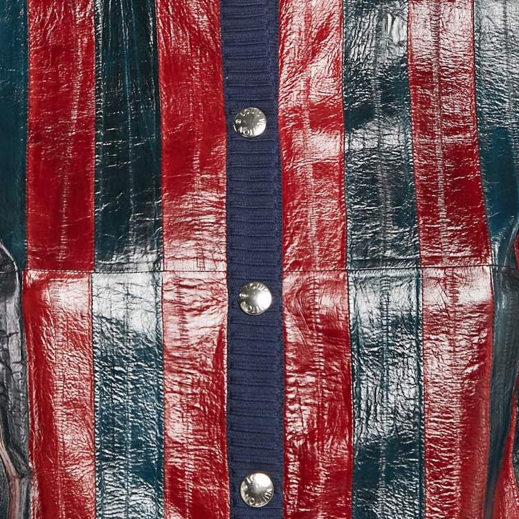 Pre Owned Louis Vuitton Blue/Red Striped Faux Leather and Knit Button Front Jacket S
