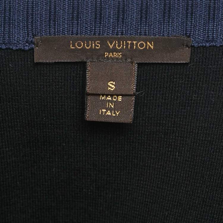 Pre Owned Louis Vuitton Blue/Red Striped Faux Leather and Knit Button Front Jacket S